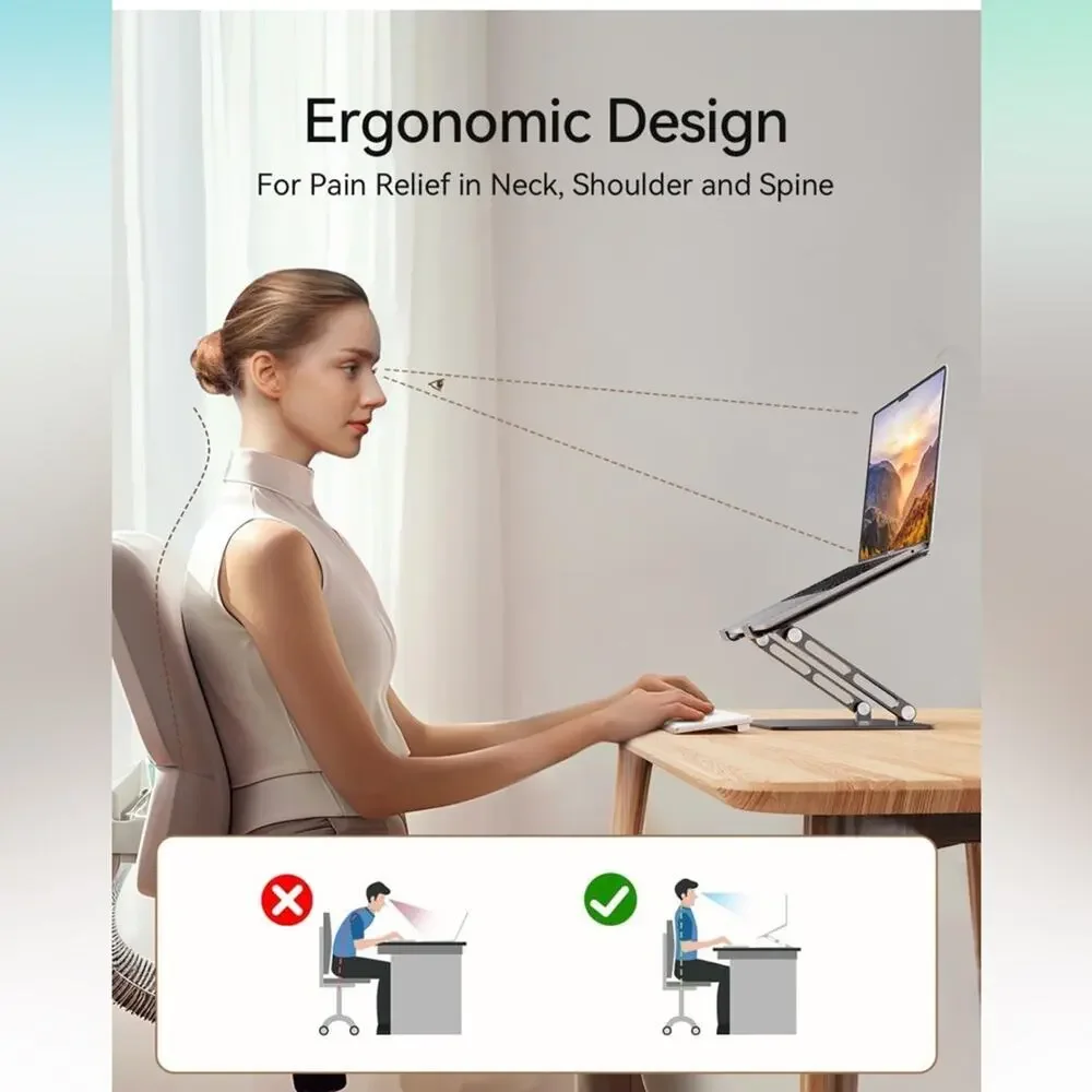 Foldable Aluminum Laptop Stand 10-17.3" Laptops, Height Adjustable Portable NEW - Picture 2 of 7